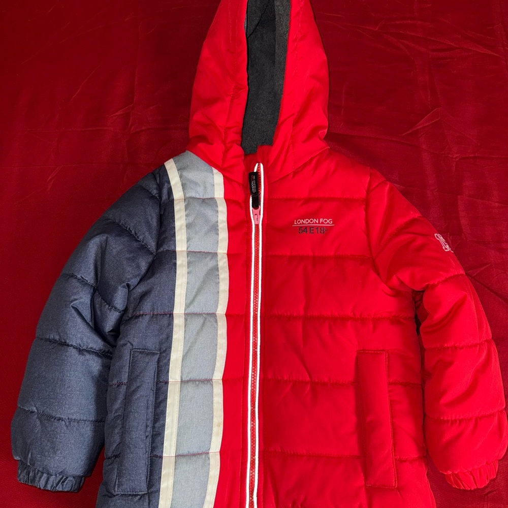 London Fog Vibrant Red and Charcoal Puffer Jacket